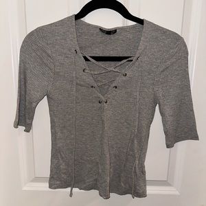 TopShop Gray Lace-up Going-out Top